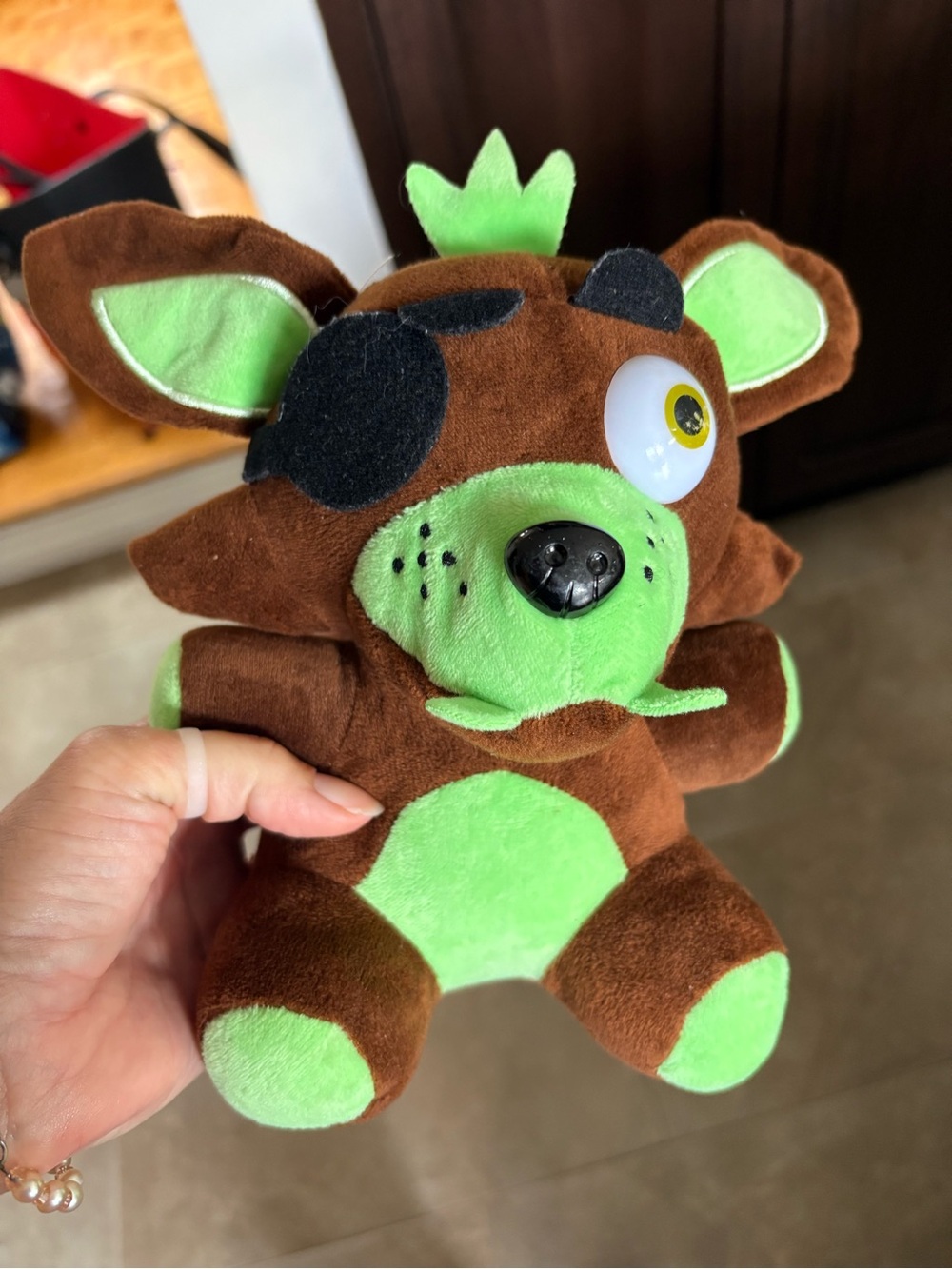 Brown & Green Plush Dog Toy with Squeaker - Cute Character Pet Plaything